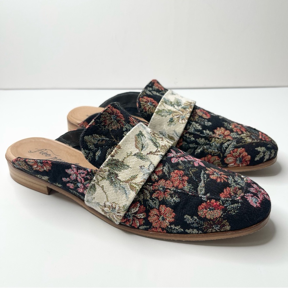 Free People Floral Mules - Black and Multicolor